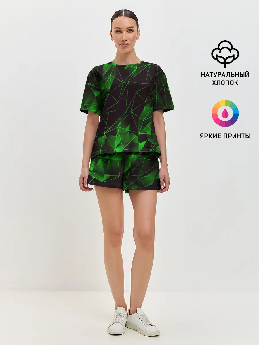 Женская пижама с шортами / GREEN STRIPES | ЗЕЛЕНАЯ ГЕОМЕТРИЯ