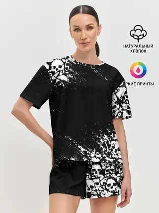 Женская пижама с шортами / БЕЛЫЕ ЧЕРЕПА | WHITE SKULLS