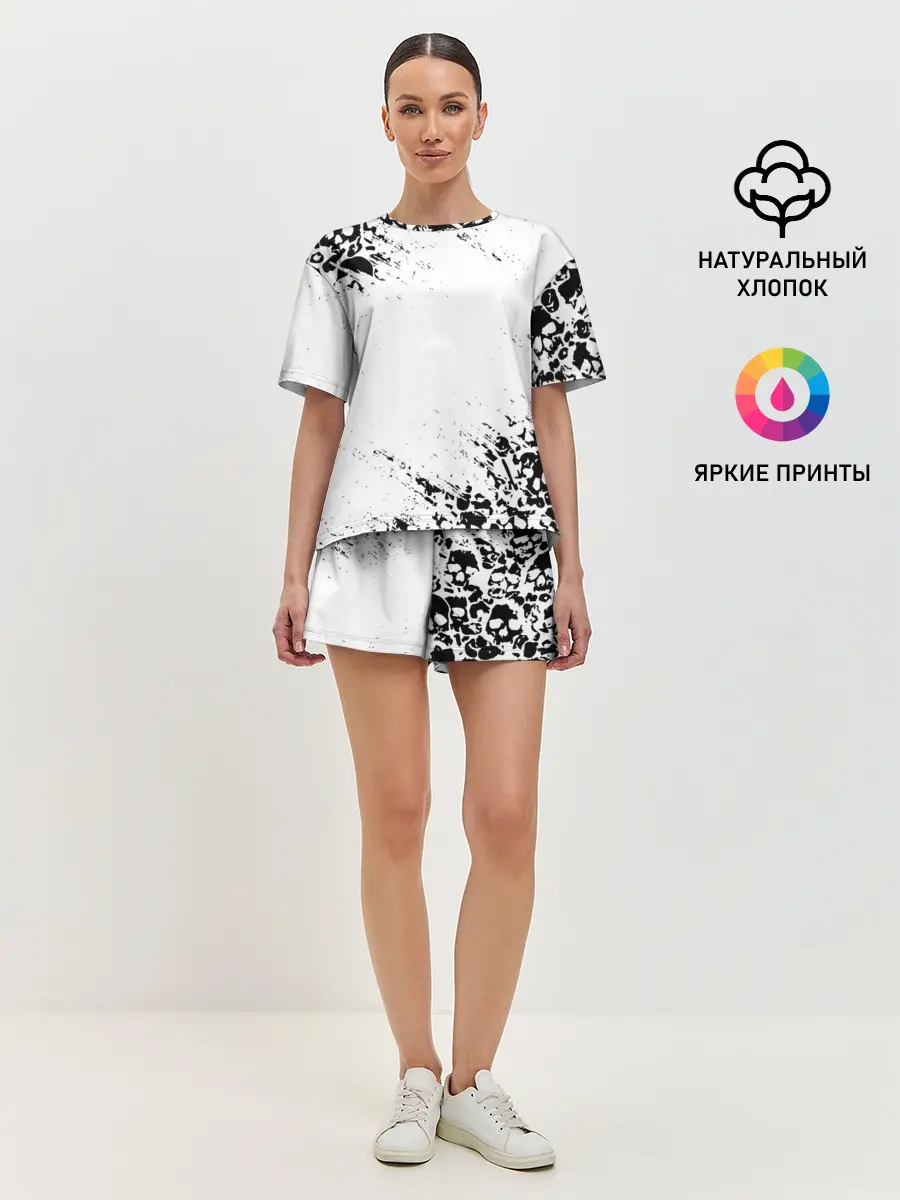 Женская пижама с шортами / БЕЛЫЕ ЧЕРЕПА | WHITE SKULLS