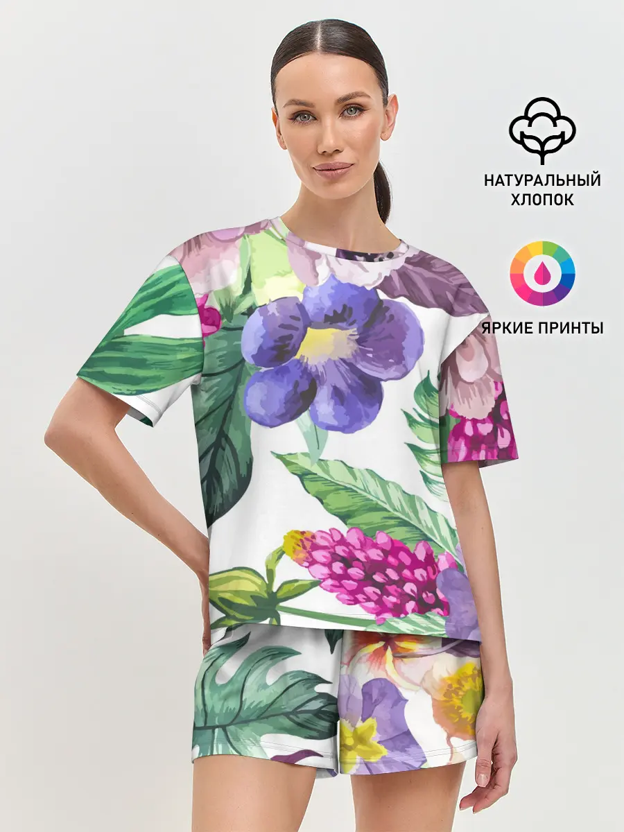 Женская пижама с шортами / Цветы