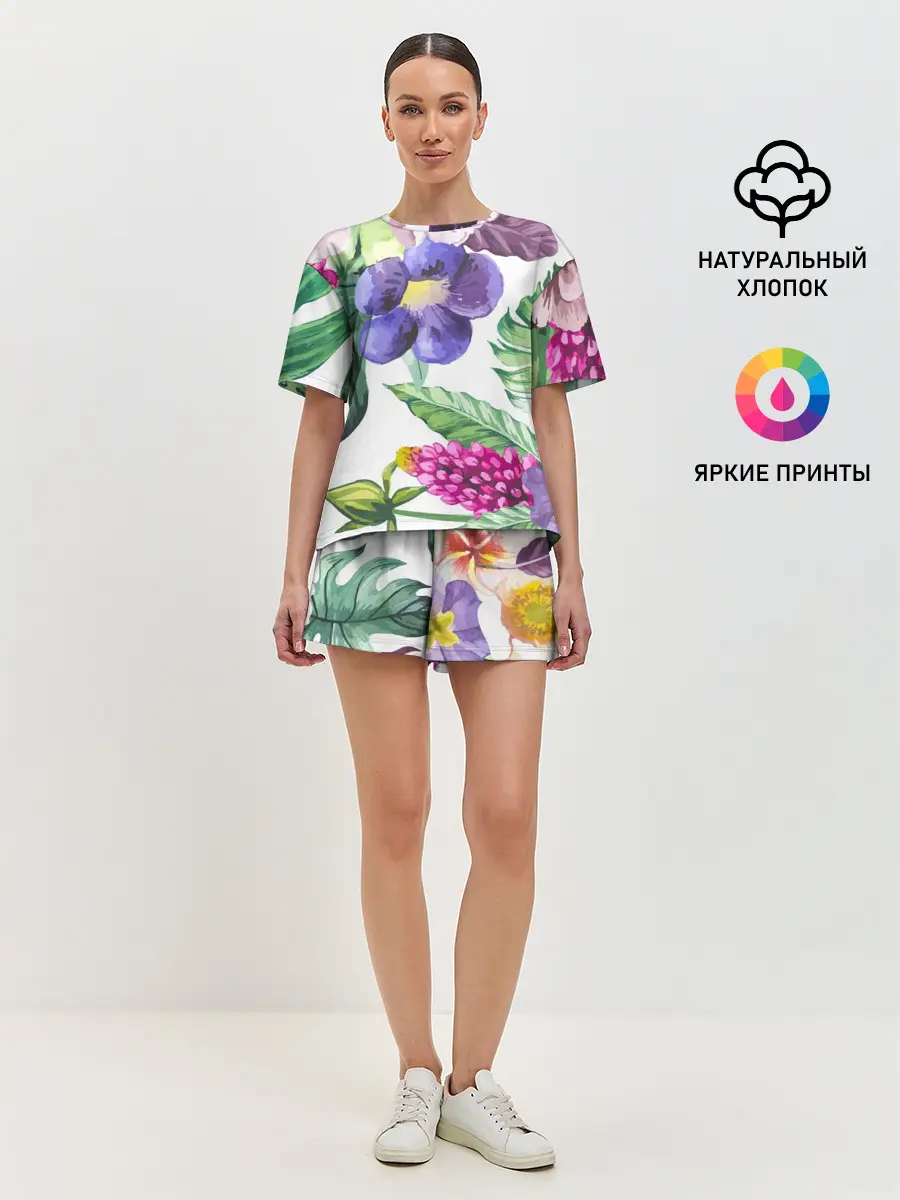 Женская пижама с шортами / Цветы