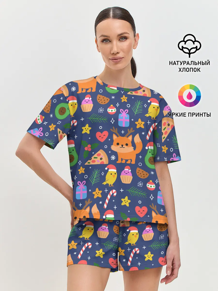 Женская пижама с шортами / Новогодний макет