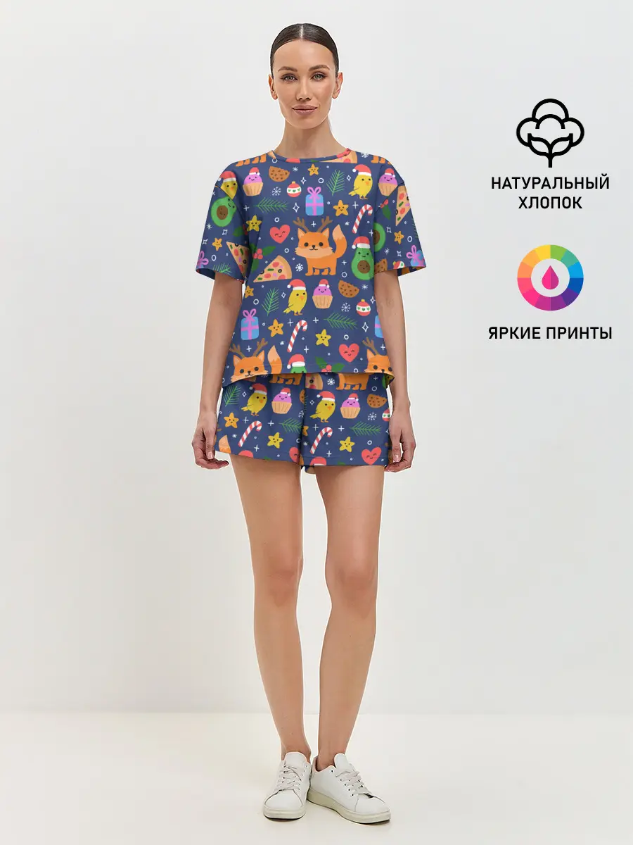 Женская пижама с шортами / Новогодний макет