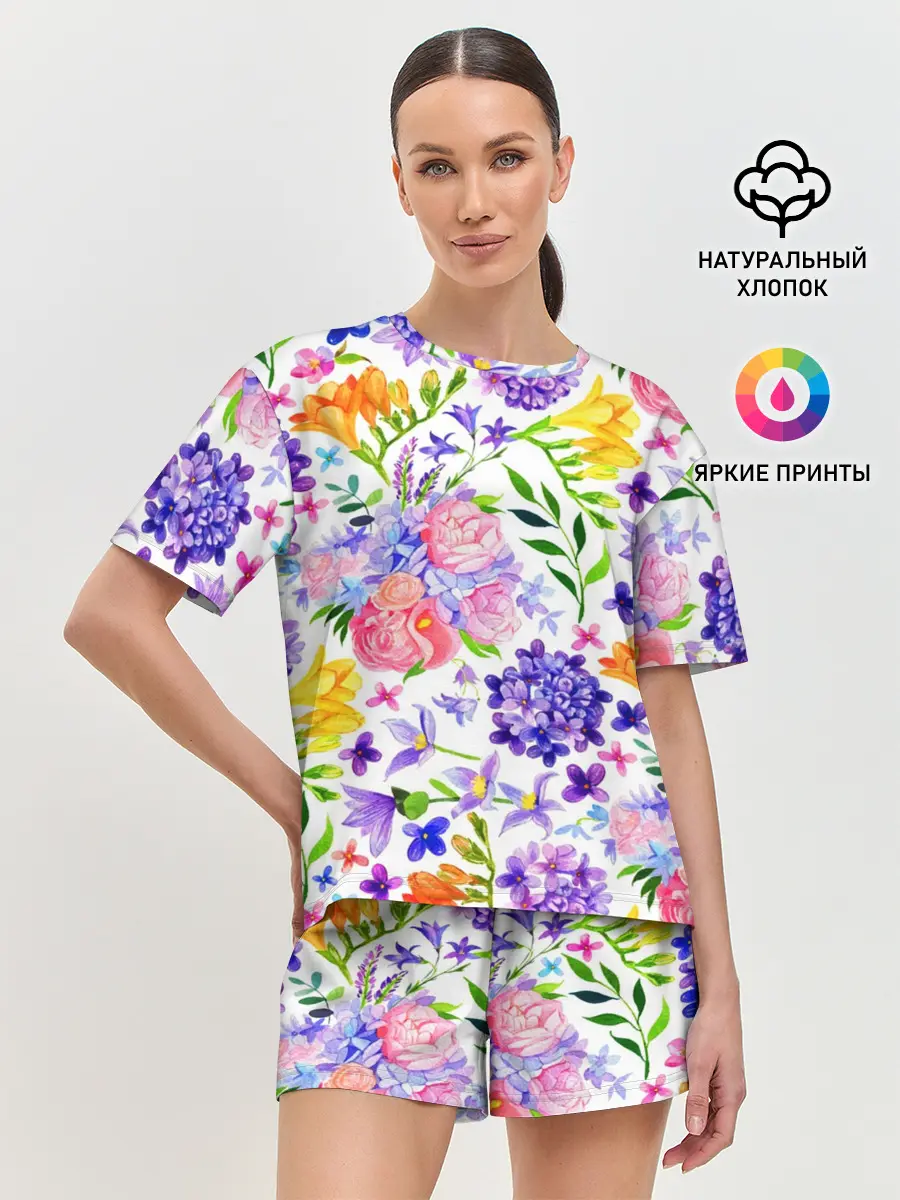 Женская пижама с шортами / Весенняя пора | Акварель