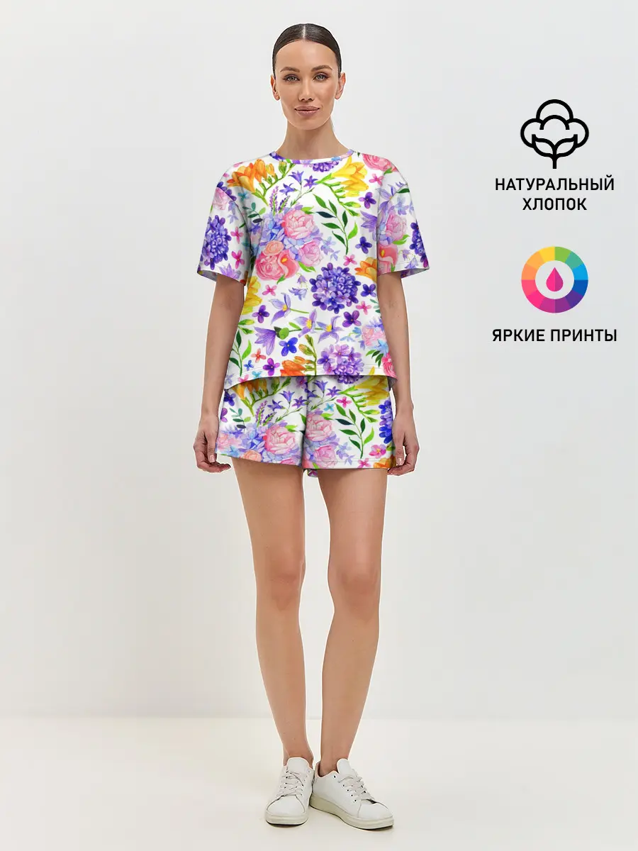 Женская пижама с шортами / Весенняя пора | Акварель