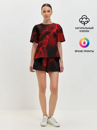 Женская пижама с шортами / МОЛНИЯ RED NEON
