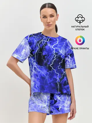Женская пижама с шортами / МОЛНИЯ BLUE