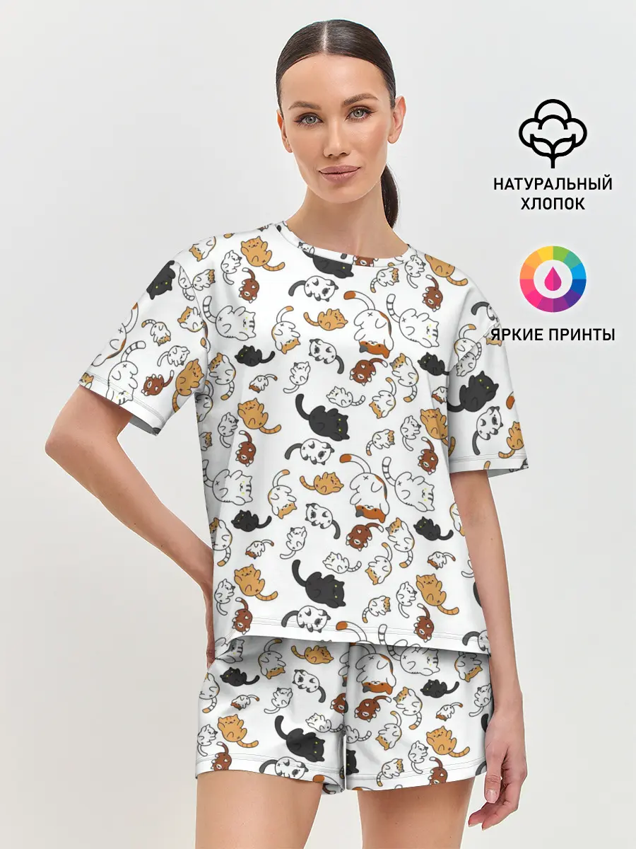 Женская пижама с шортами / Котики.