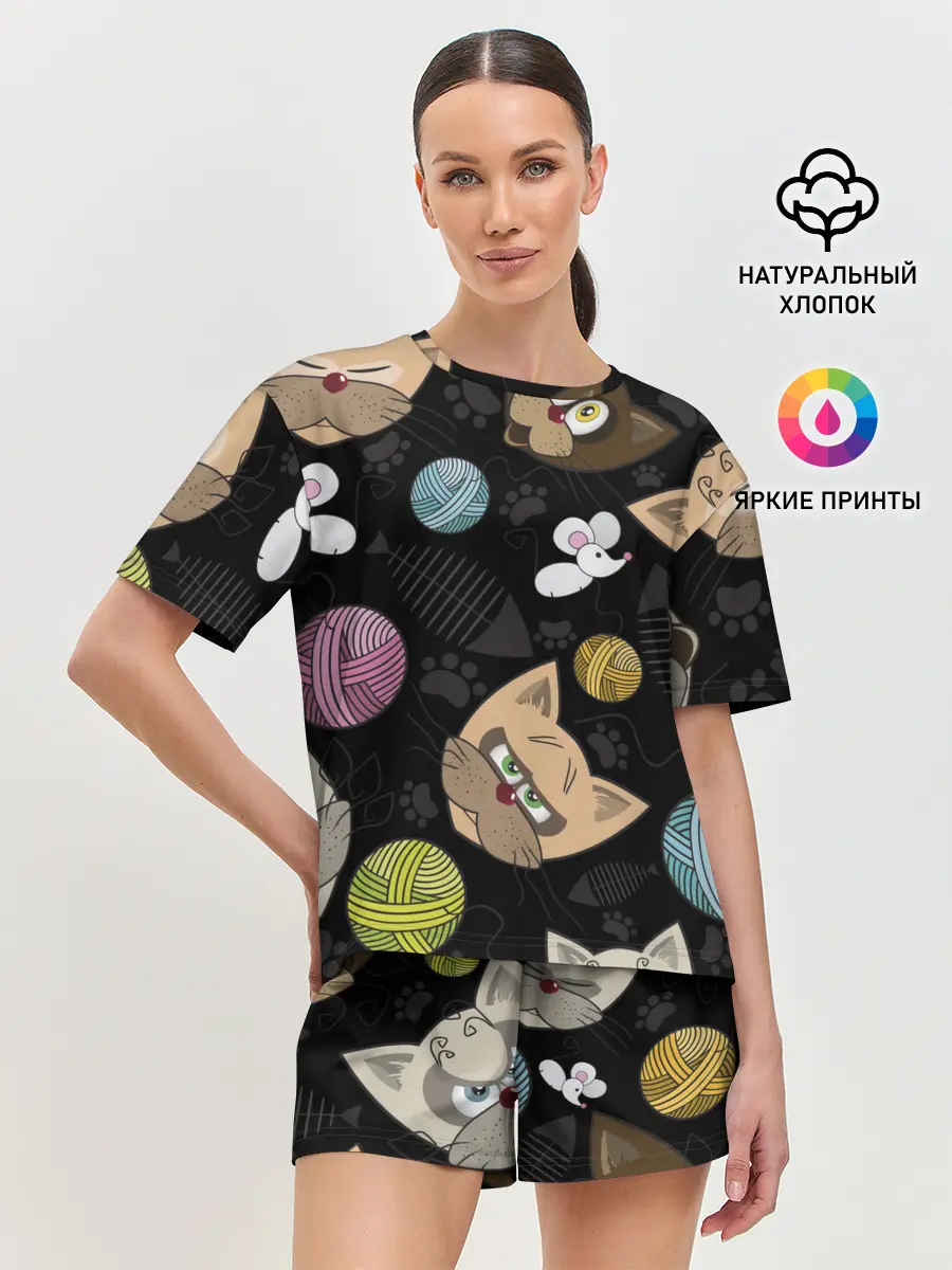 Женская пижама с шортами / Злой кот.