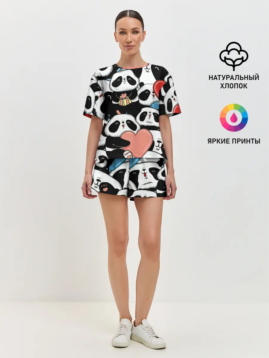 Женская пижама с шортами / Панды.