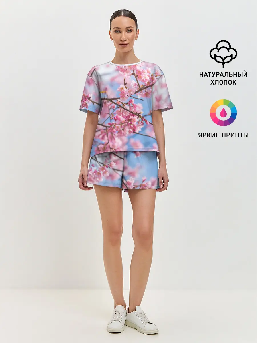 Женская пижама с шортами / Ветки Сакуры
