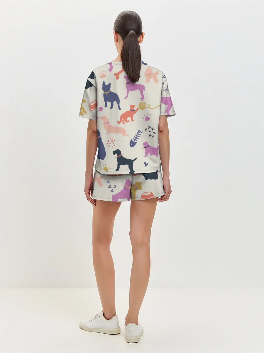 Женская пижама с шортами / Домашние животные паттерн | Pets pattern