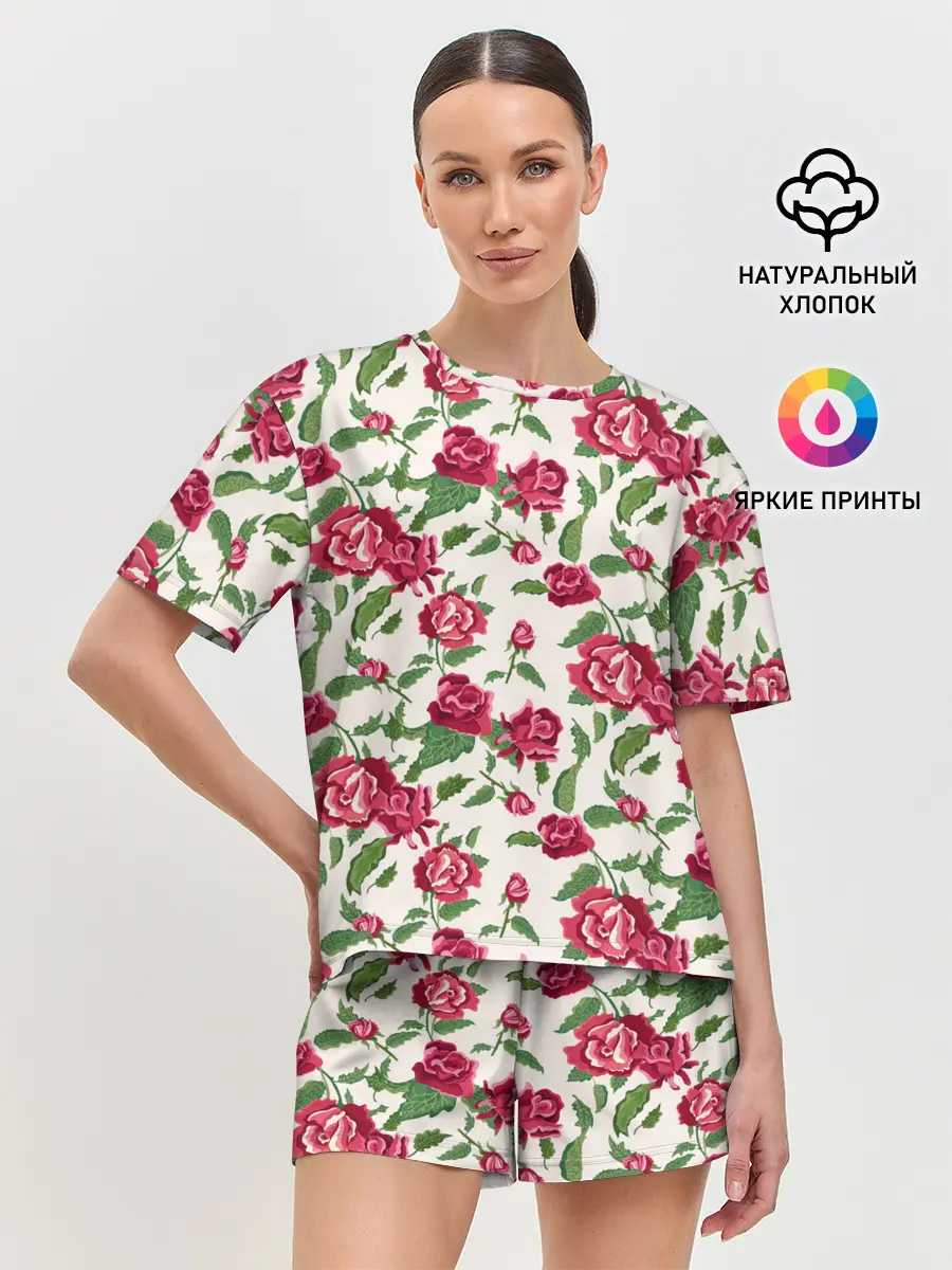 Женская пижама с шортами / Цветочный узор