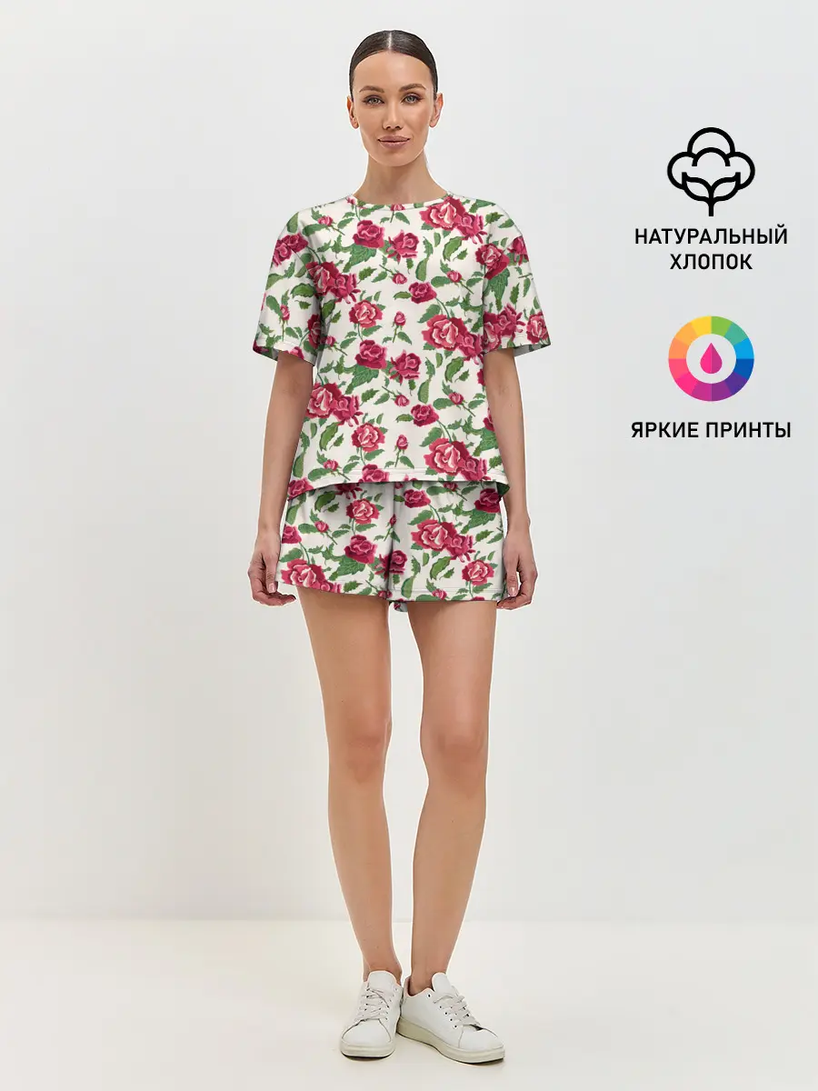 Женская пижама с шортами / Цветочный узор