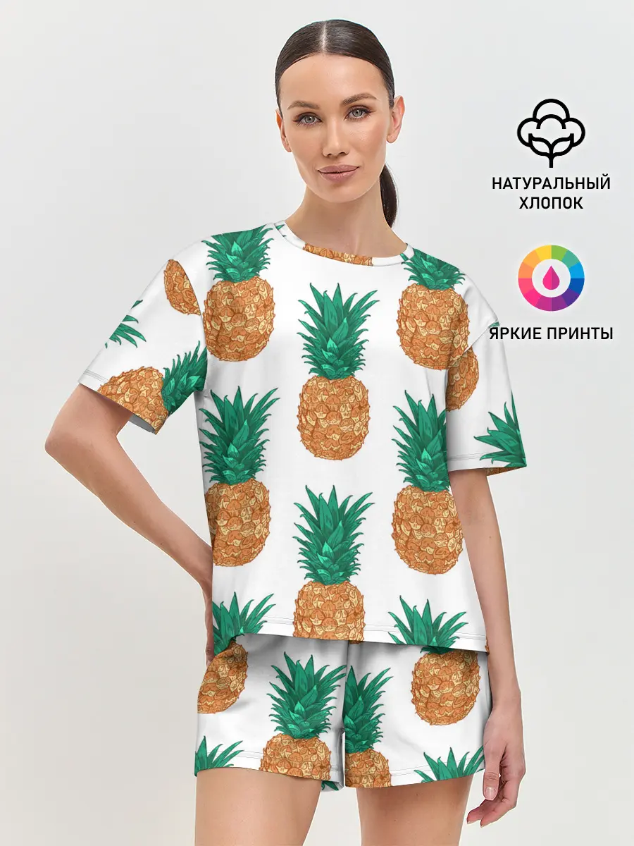 Женская пижама с шортами / Ананасовый арт