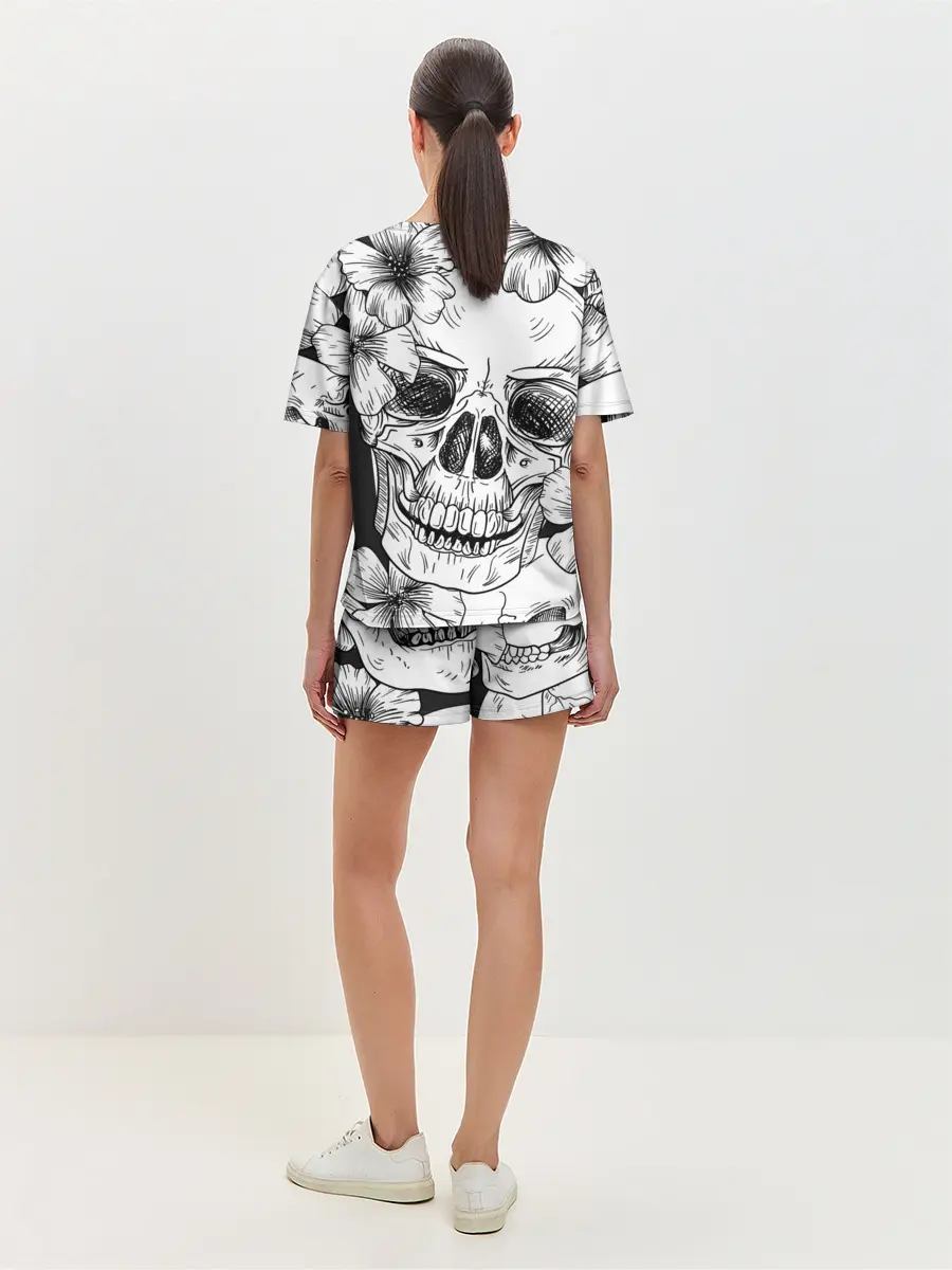 Женская пижама с шортами / Цветочный череп