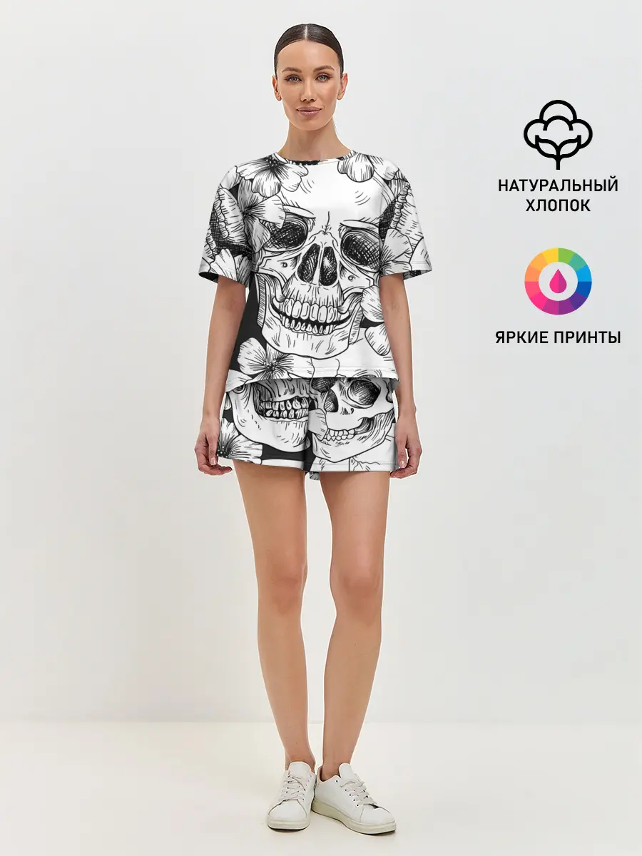 Женская пижама с шортами / Цветочный череп