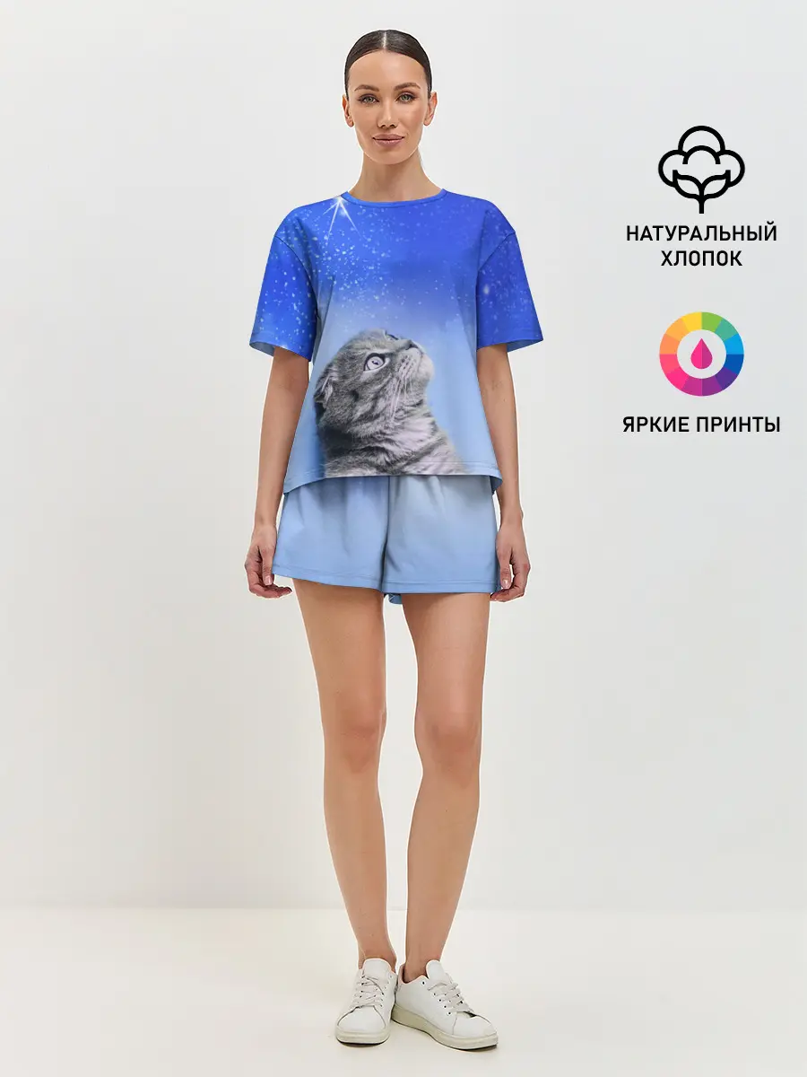 Женская пижама с шортами / Кот и космос