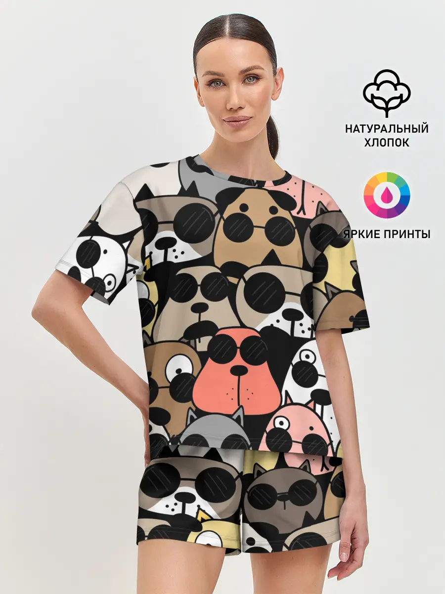 Женская пижама с шортами / Серьезные псы
