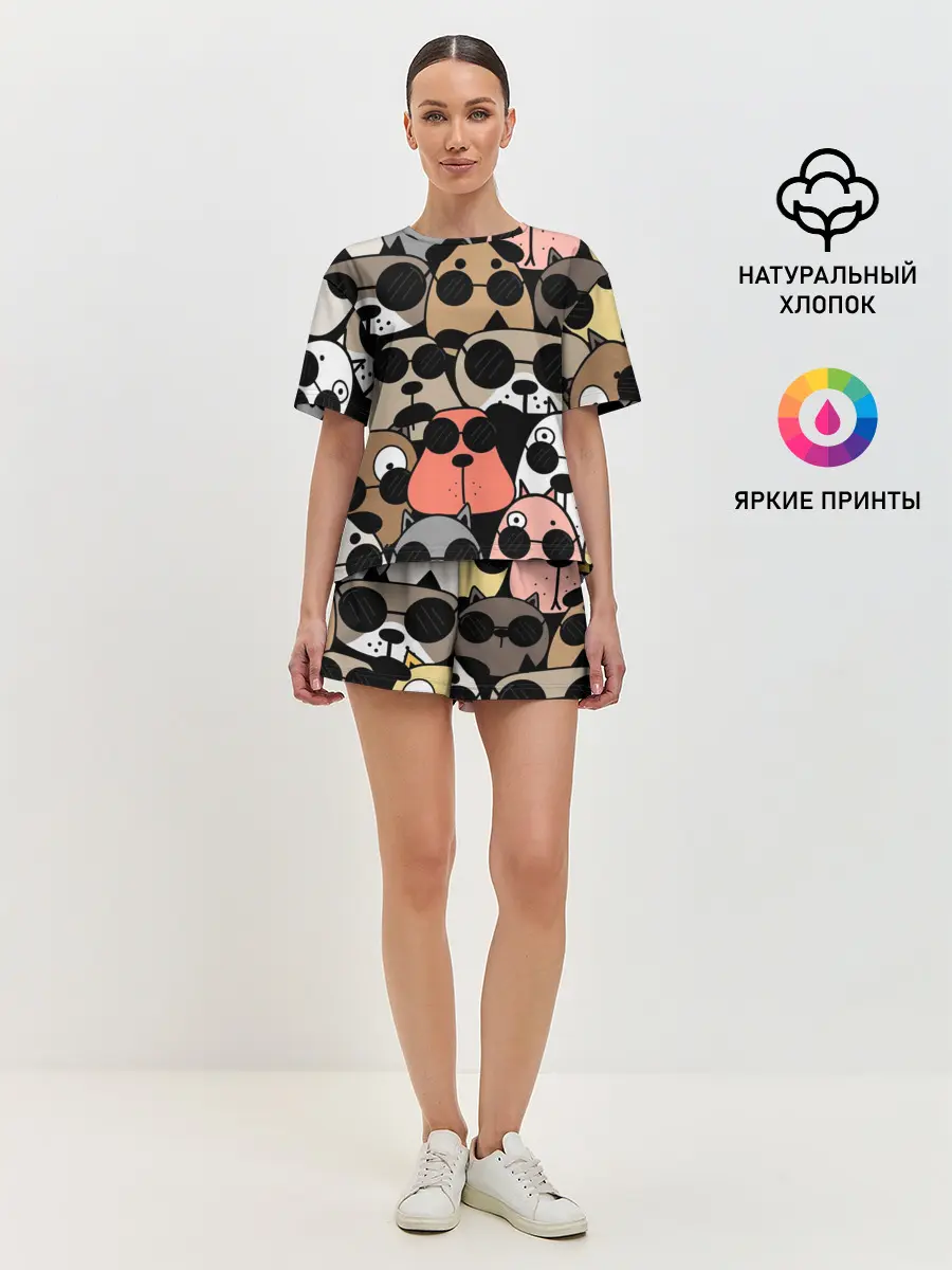 Женская пижама с шортами / Серьезные псы