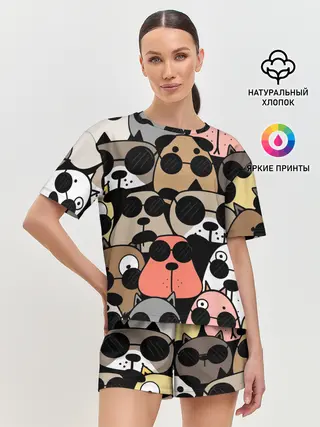 Женская пижама с шортами / Серьезные псы