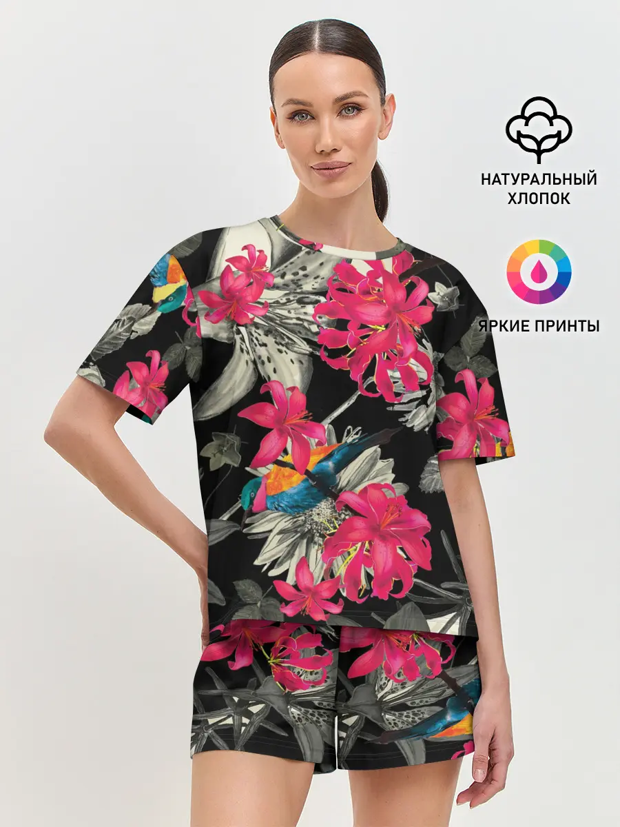 Женская пижама с шортами / Цветы