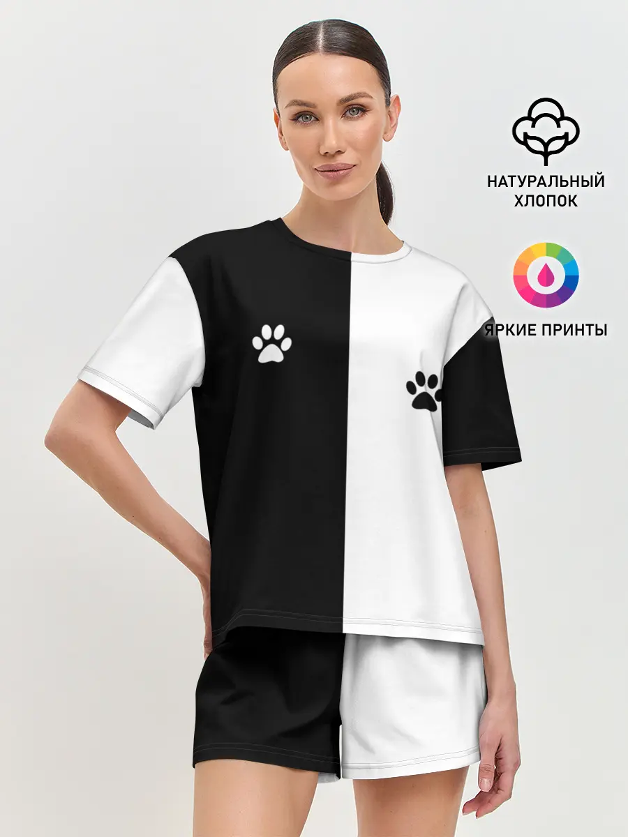 Женская пижама с шортами / Кошачьи следы