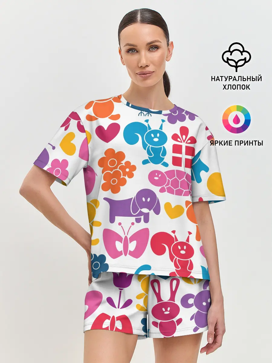 Женская пижама с шортами / Звери, детская