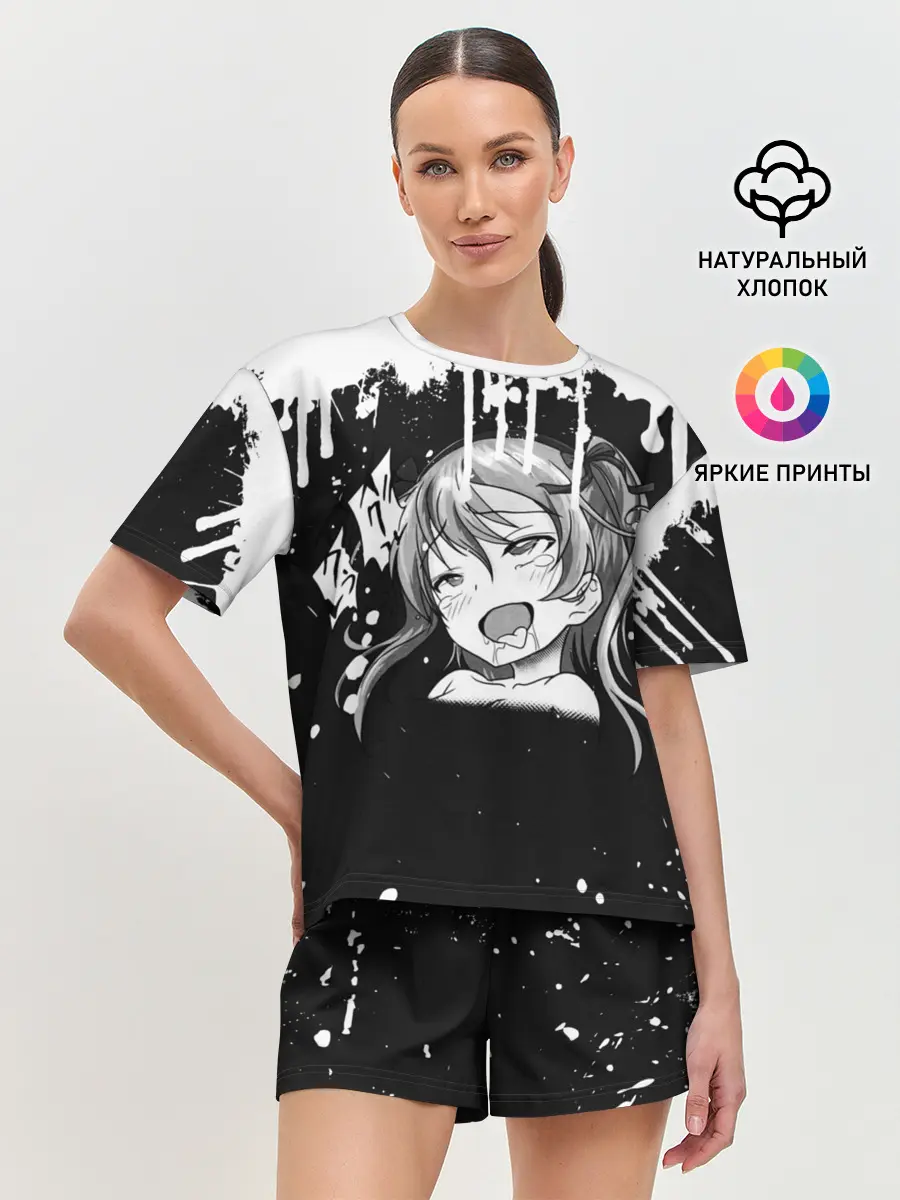 Женская пижама с шортами / Ахегао лицо чб