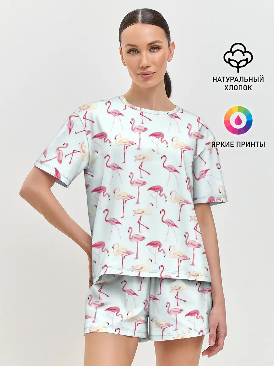 Женская пижама с шортами / Фламинго