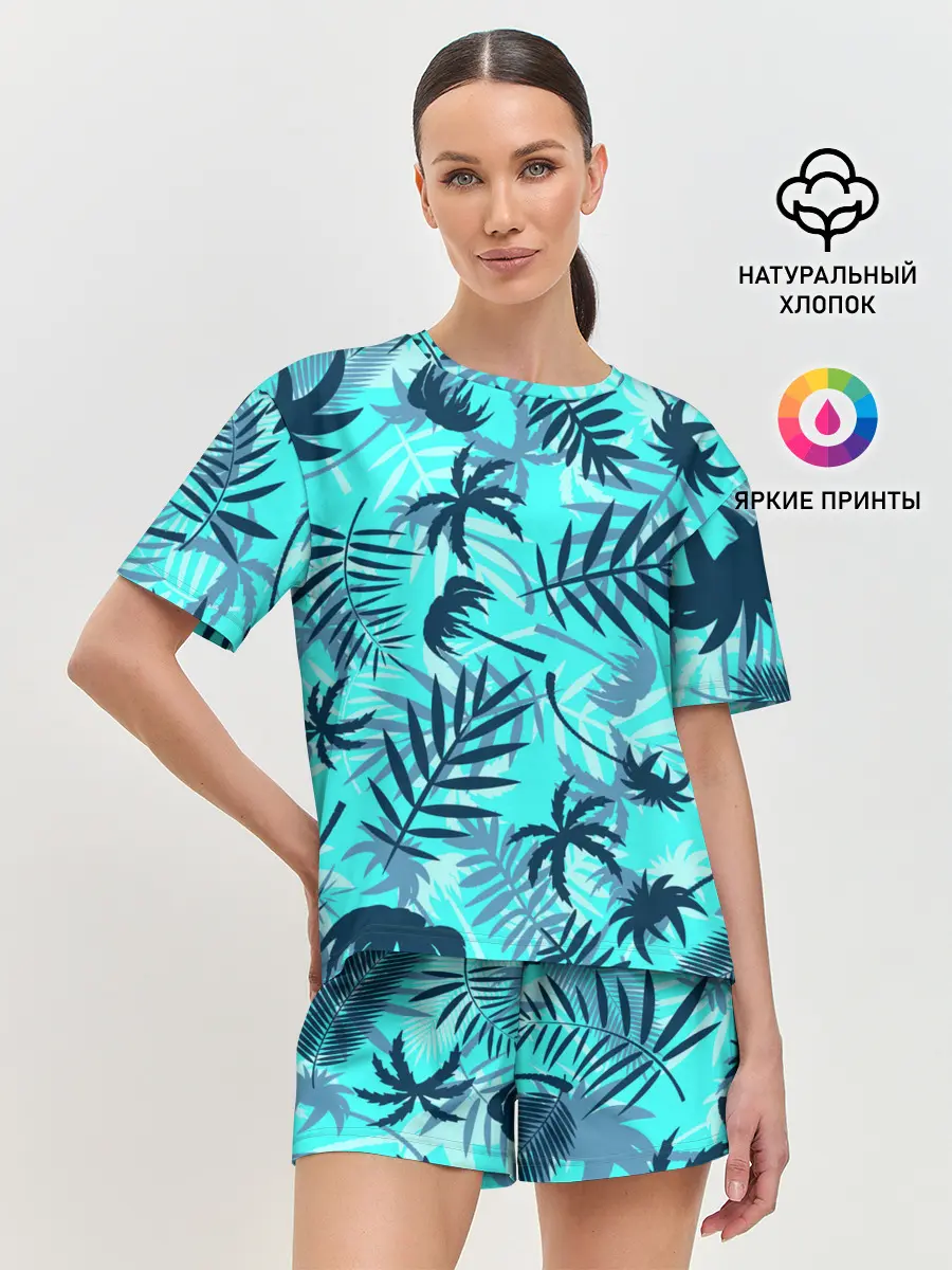 Женская пижама с шортами / ТРОПИЧЕСКИЕ ПАЛЬМЫ.
