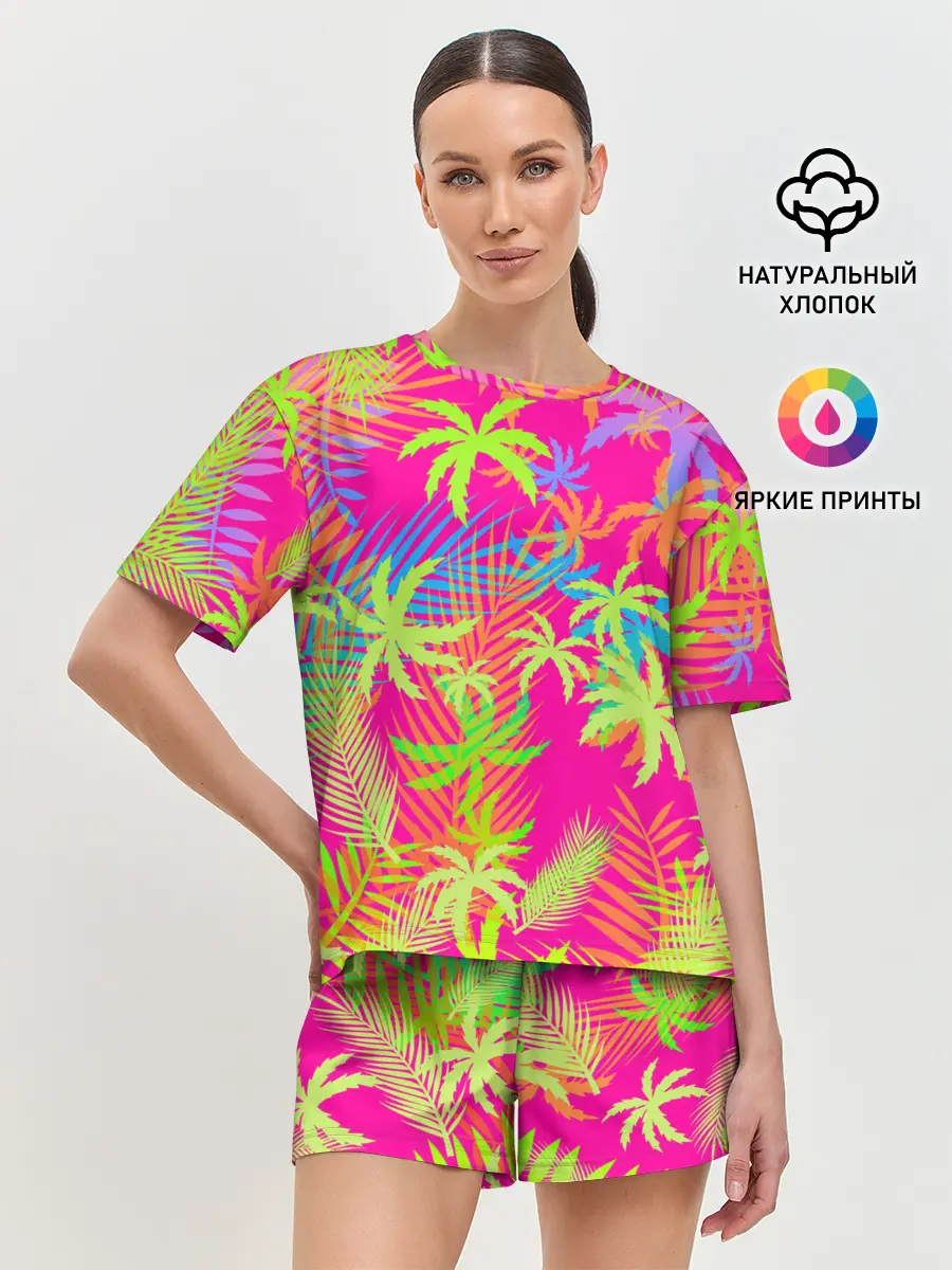Женская пижама с шортами / ПАЛЬМЫ / ТРОПИКИ