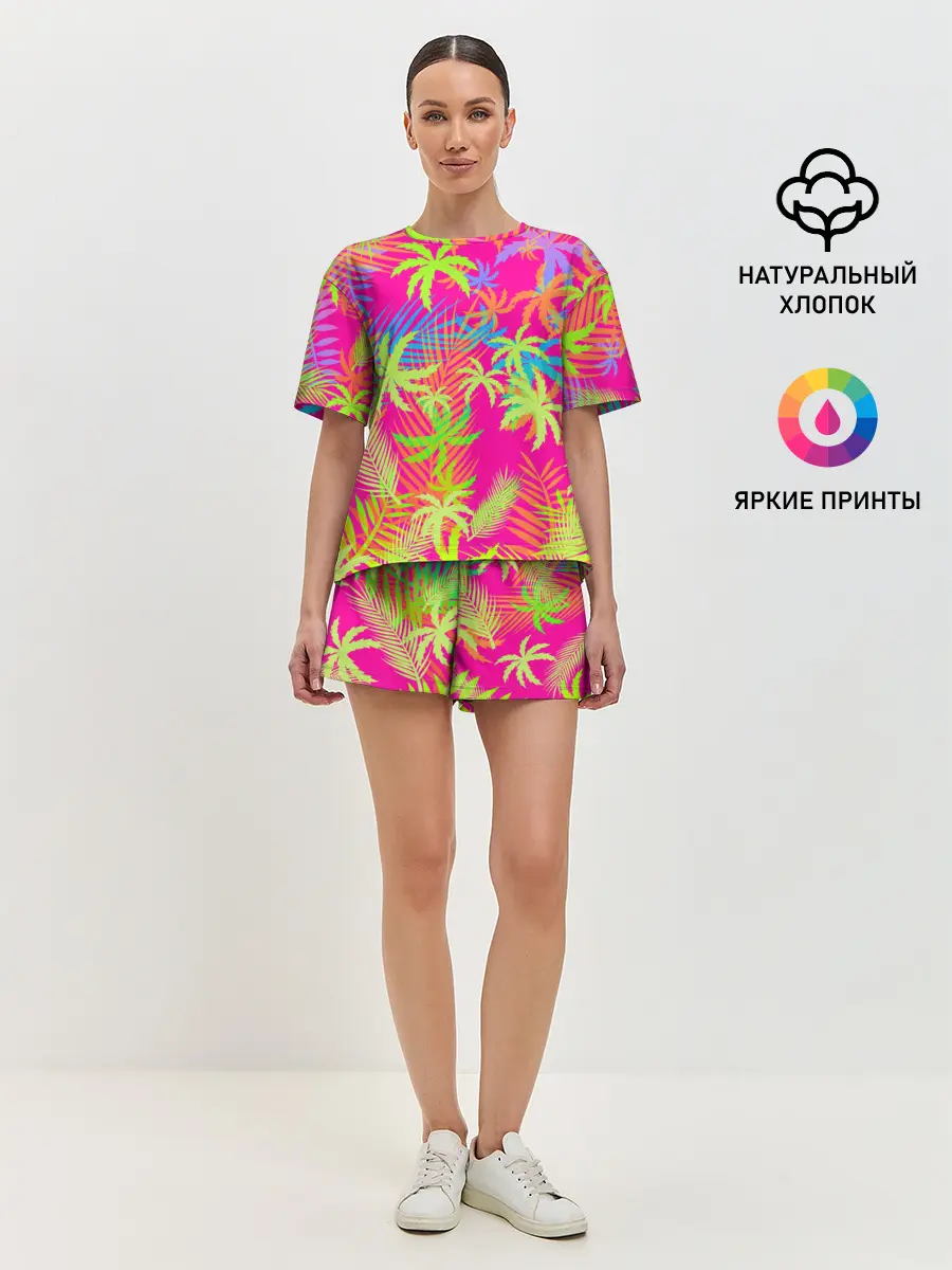 Женская пижама с шортами / ПАЛЬМЫ / ТРОПИКИ
