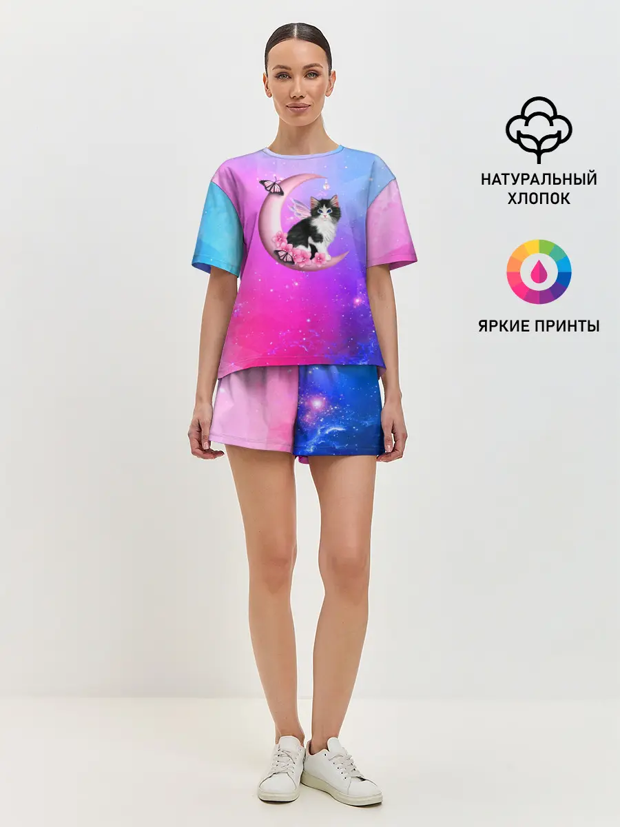 Женская пижама с шортами / Котик На Луне