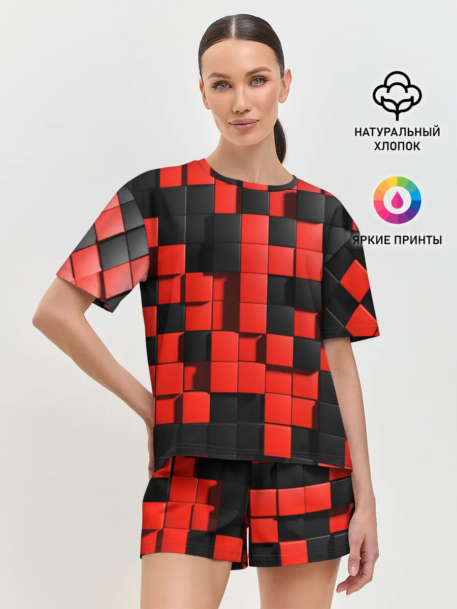 Женская пижама с шортами / КУБИКИ 3D