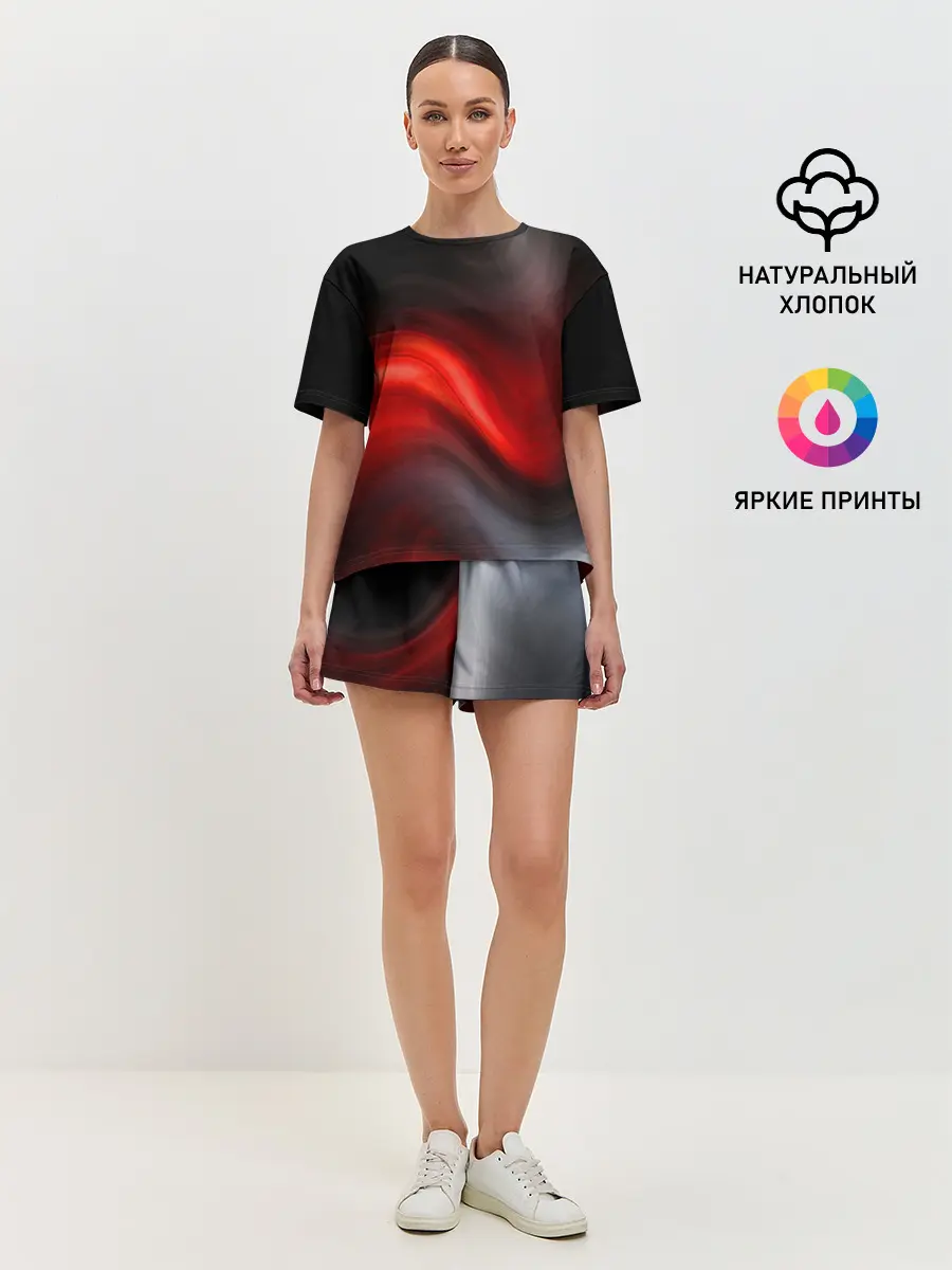 Женская пижама с шортами / BLACK RED WAVES | АБСТРАКЦИЯ