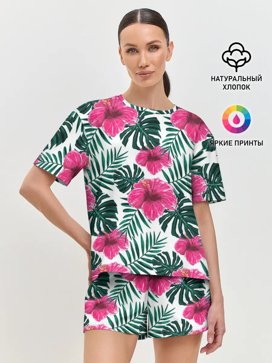 Женская пижама с шортами / Гавайский гибискус