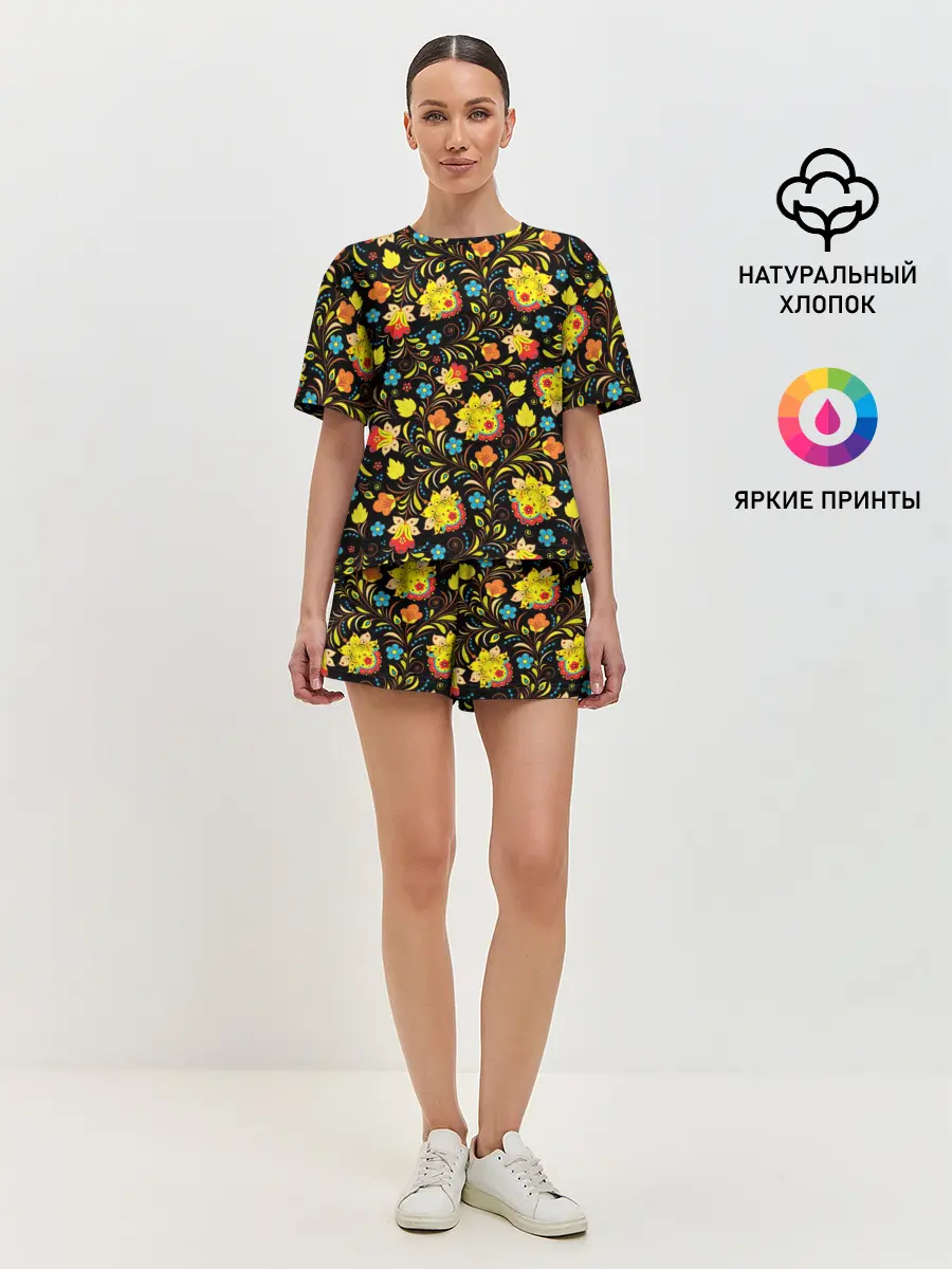 Женская пижама с шортами / Яркая Хохлома