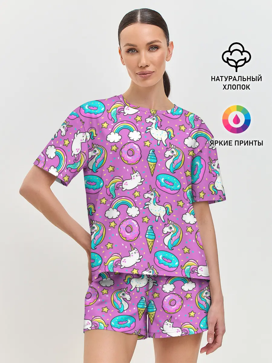 Женская пижама с шортами / Pink unicorn