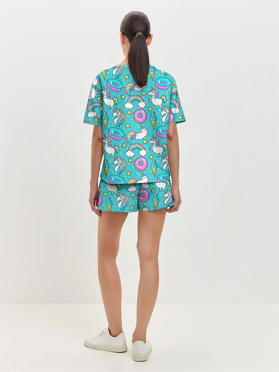 Женская пижама с шортами / Turquoise unicorn