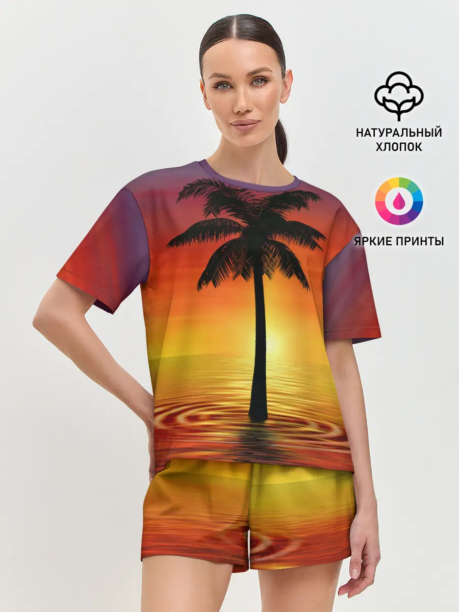 Женская пижама с шортами / ТРОПИЧЕСКИЕ ПАЛЬМЫ.