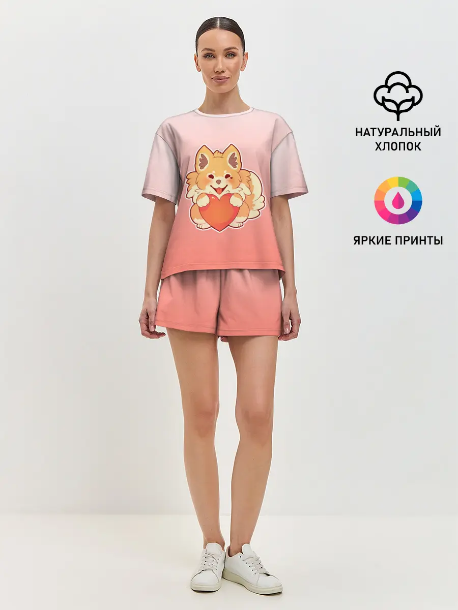 Женская пижама с шортами / Собака корги сердечко милота