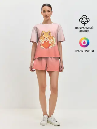 Женская пижама с шортами / Собака корги сердечко милота