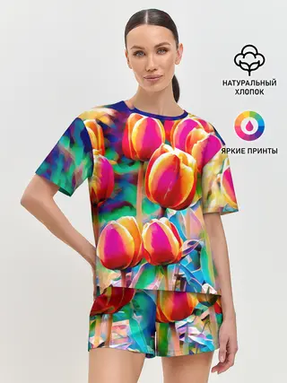 Женская пижама с шортами / Тюльпаны