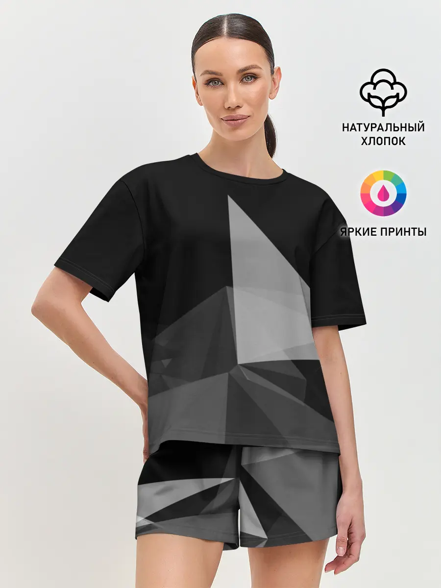 Женская пижама с шортами / Camo - Black & White