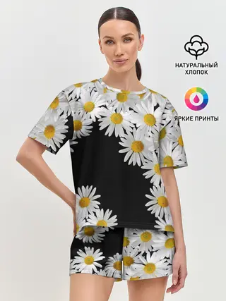 Женская пижама с шортами / Ромашковая россыпь