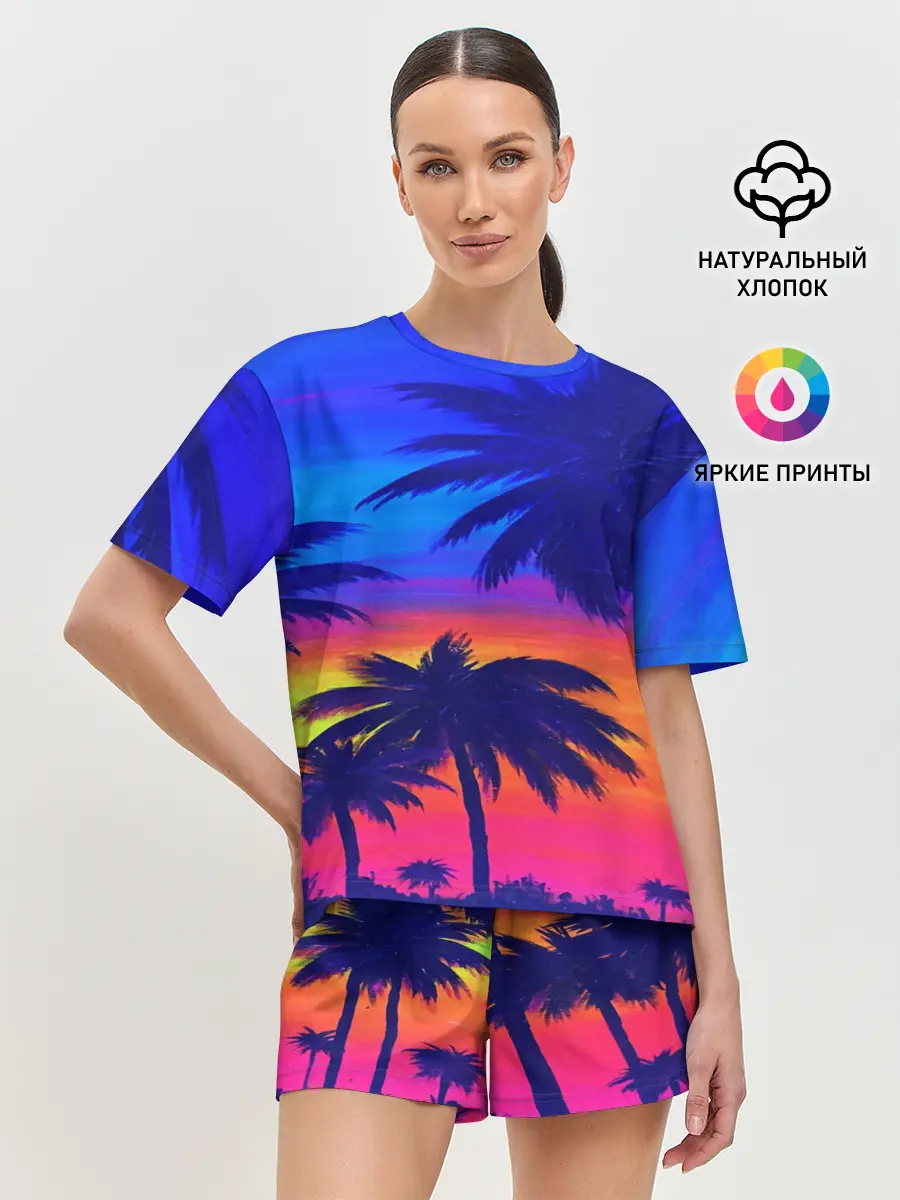 Женская пижама с шортами / ТРОПИКИ НЕОН