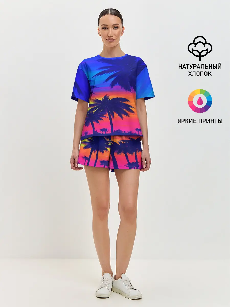 Женская пижама с шортами / ТРОПИКИ НЕОН