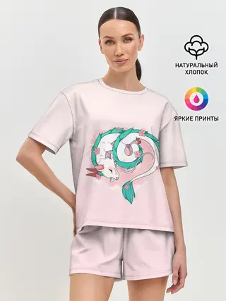 Женская пижама с шортами / Спящий дракон Хаку чиби цветы