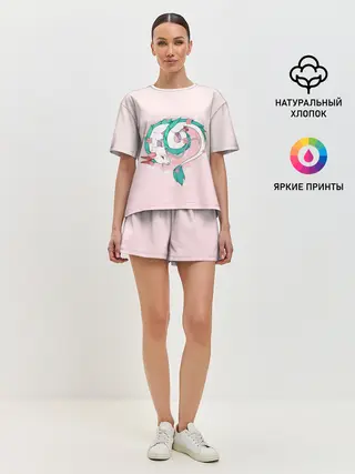 Женская пижама с шортами / Спящий дракон Хаку чиби цветы